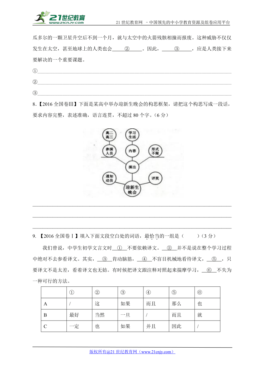 【备考2018】三年高考真题 第一部分 语言文字运用 专题三 语言的连贯、得体、简明 A组 全国卷（含答案）