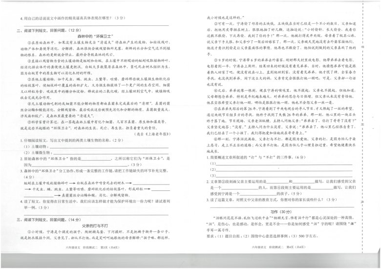 统编版广东深圳龙华区2020-2021学年第一学期 六年级语文（5、6单元）期末考前复习试卷（PDF扫描版，无答案）