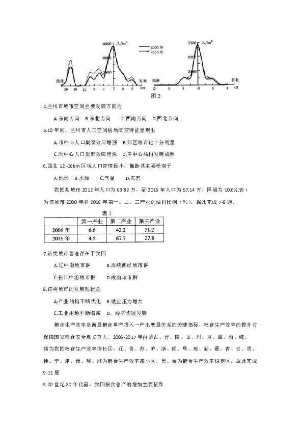 四川省绵阳市2020届高三上学期第二次诊断性考试地理试题 Word版含答案