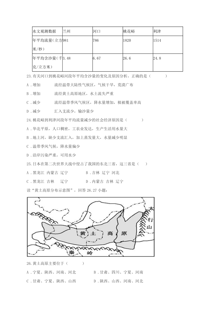 广东省东莞市2017-2018学年八年级地理下学期第一次月考试题