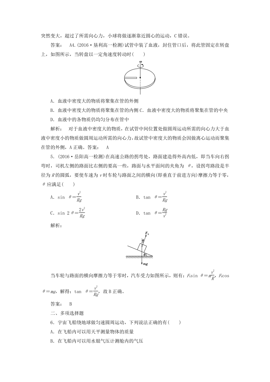 2017春高一物理新人教版必修2课时作业：5.7 生活中的圆周运动（含解析）