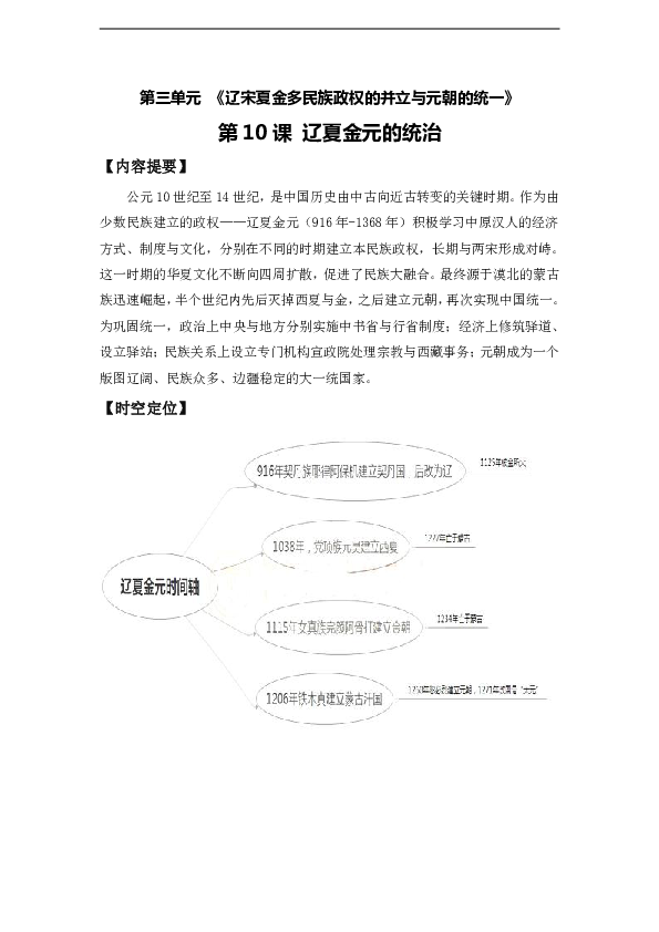 第10课 辽夏金元的统治 知识提纲