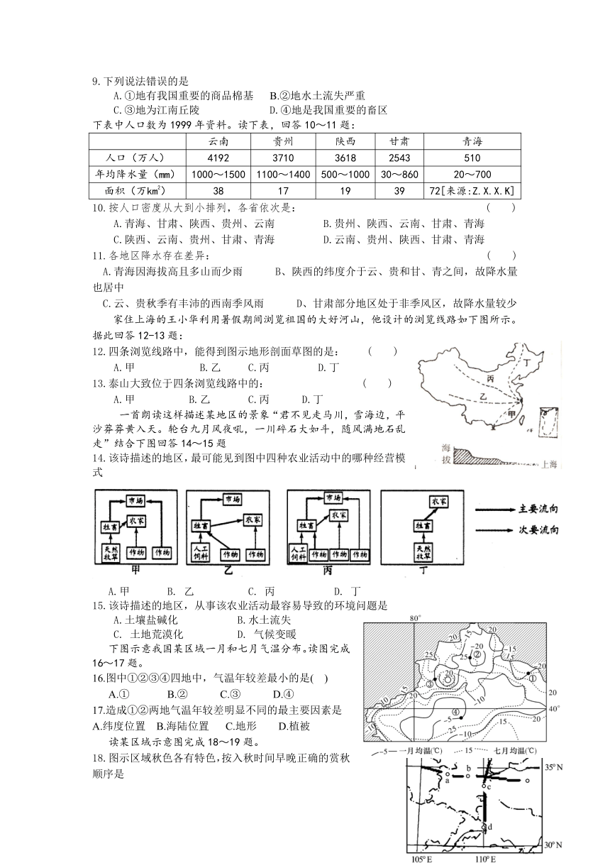 甘肃省天水一中2012-2013学年高二下学期第二学段段中考试地理（文）试题