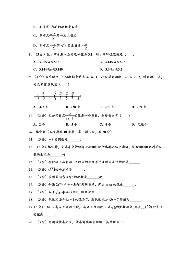 2020-2021学年浙江省绍兴市诸暨市暨阳初中教育共同体七年级上学期期中数学试卷（Word版 含解析）