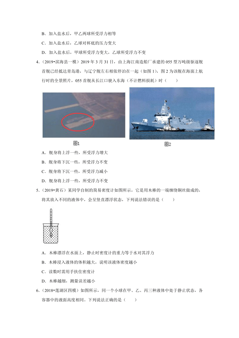 2021年陕西省西安市中考物理复习专练——专题7浮力（含解析）