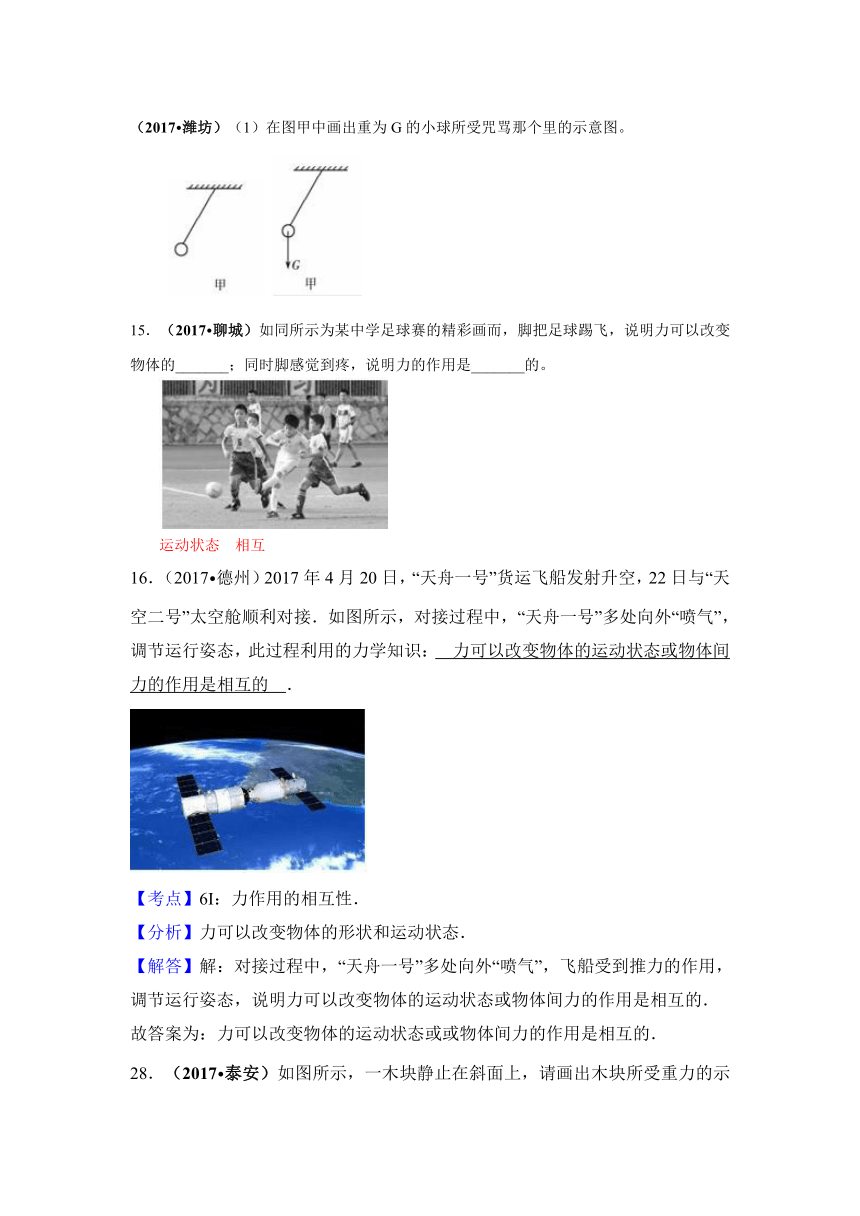 2017中考物理试题分类汇编专题7--  力、重力、弹力