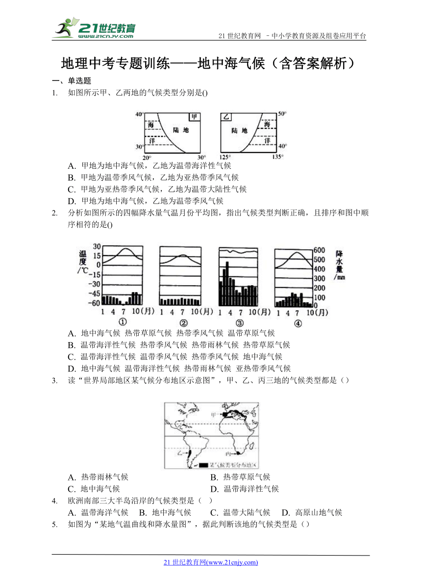 地理中考专题训练——地中海气候（含答案解析）