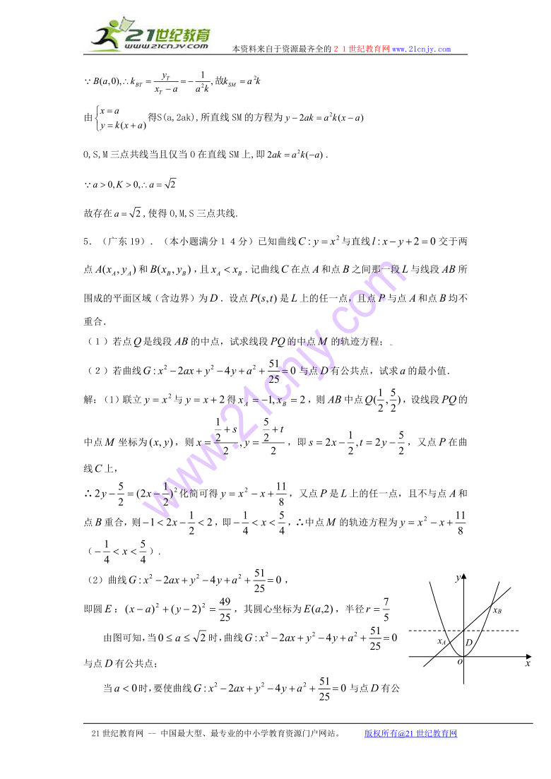 2009年新课标地区高考数学试题汇编 圆锥曲线方程(理科)部分