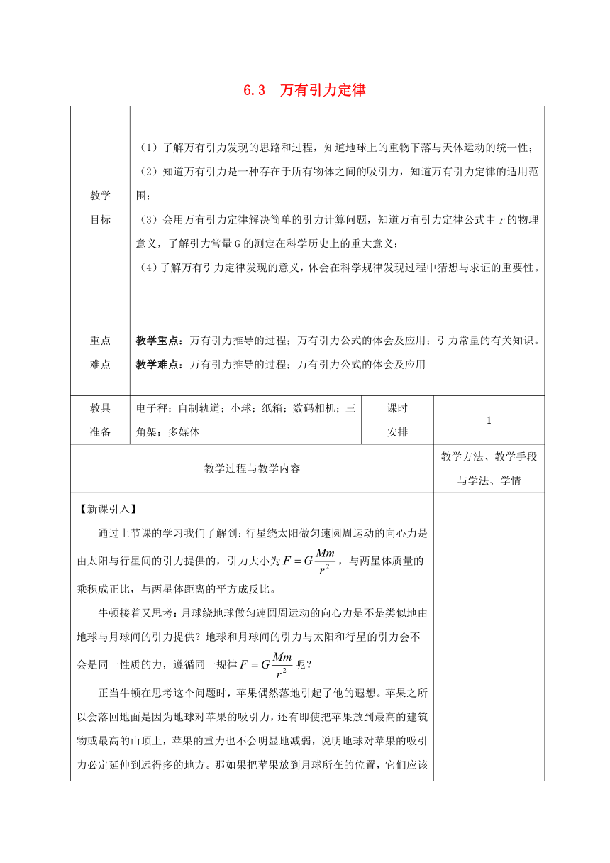 广东省揭阳市高中物理第六章万有引力与航天6.3万有引力定律教案新人教版必修2