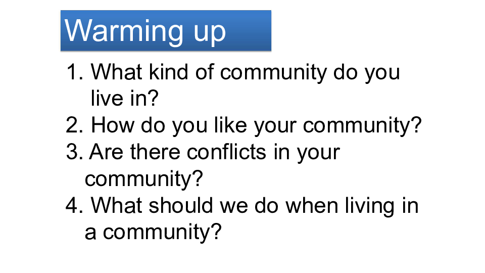 高中英语北师大版 选修8 Unit 23 Conflict Lesson 1 Living in a Community 课件（共17张）