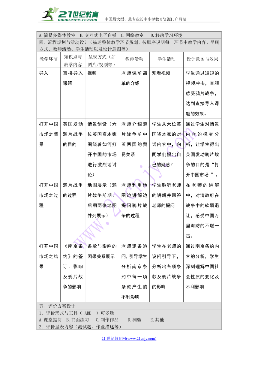 《鸦片战争的烽烟》教学设计