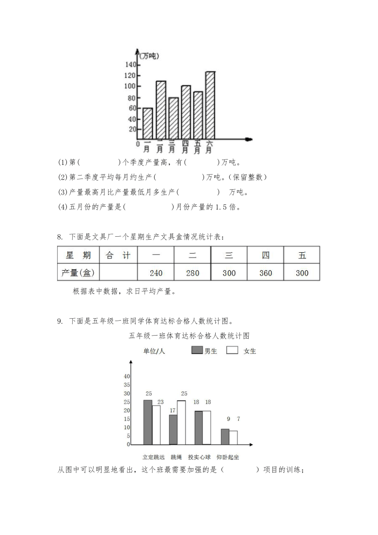 五年級數學上冊試題一課一練統計表和條形統計圖蘇教版含答案