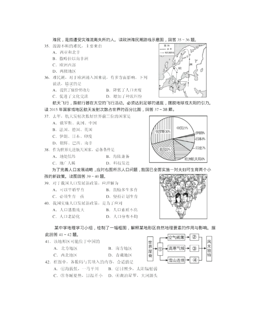 2016年岳阳阳市地理会考试卷（图片版）