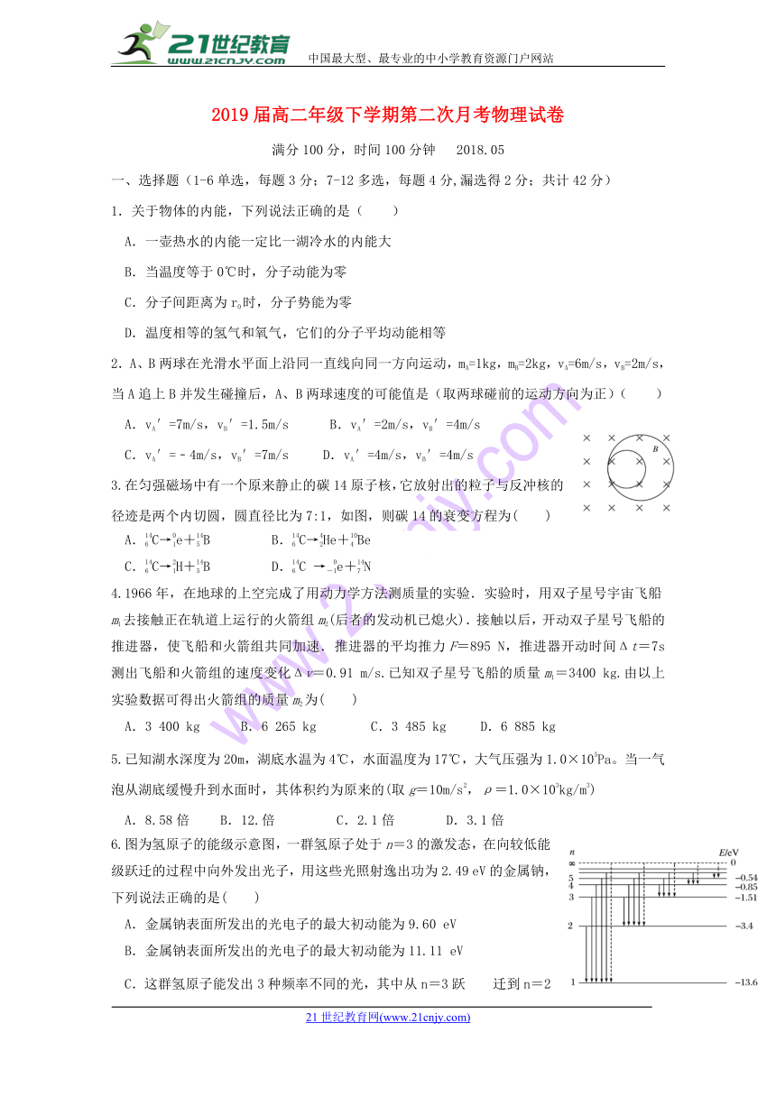 江西省奉新县第一中学2017_2018学年高二物理下学期第二次月考试题