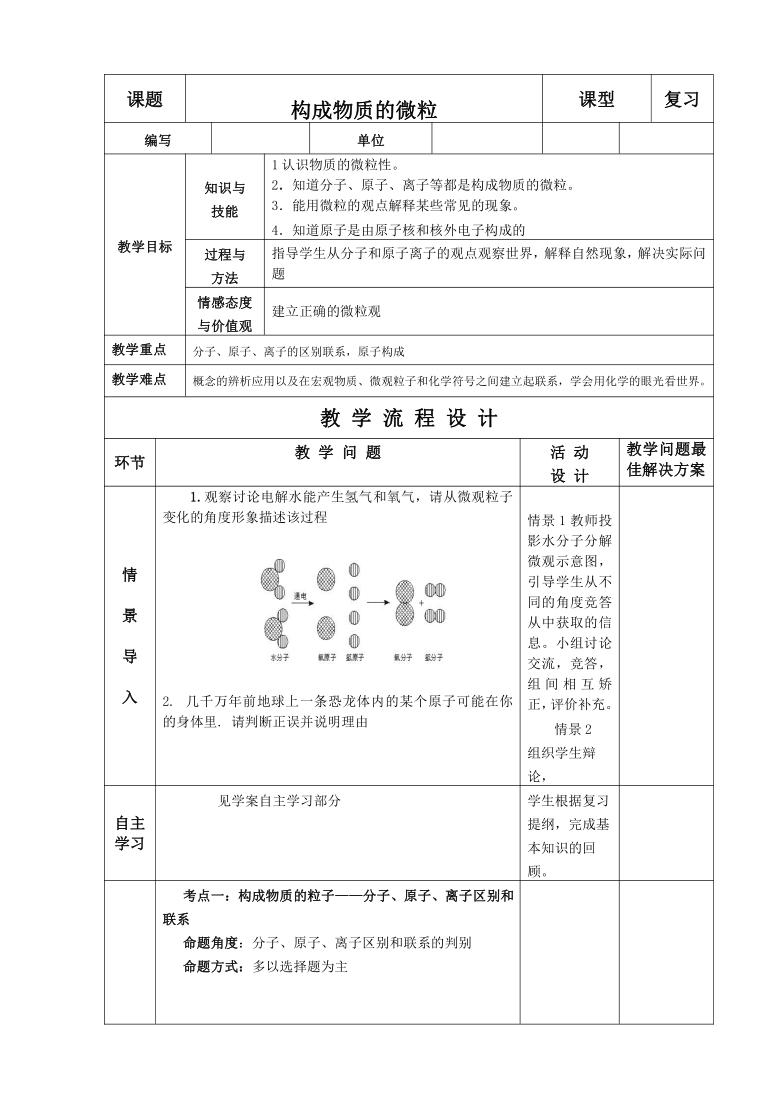 仁爱湘教版九年级化学 3.1构成物质的微粒 复习 教案