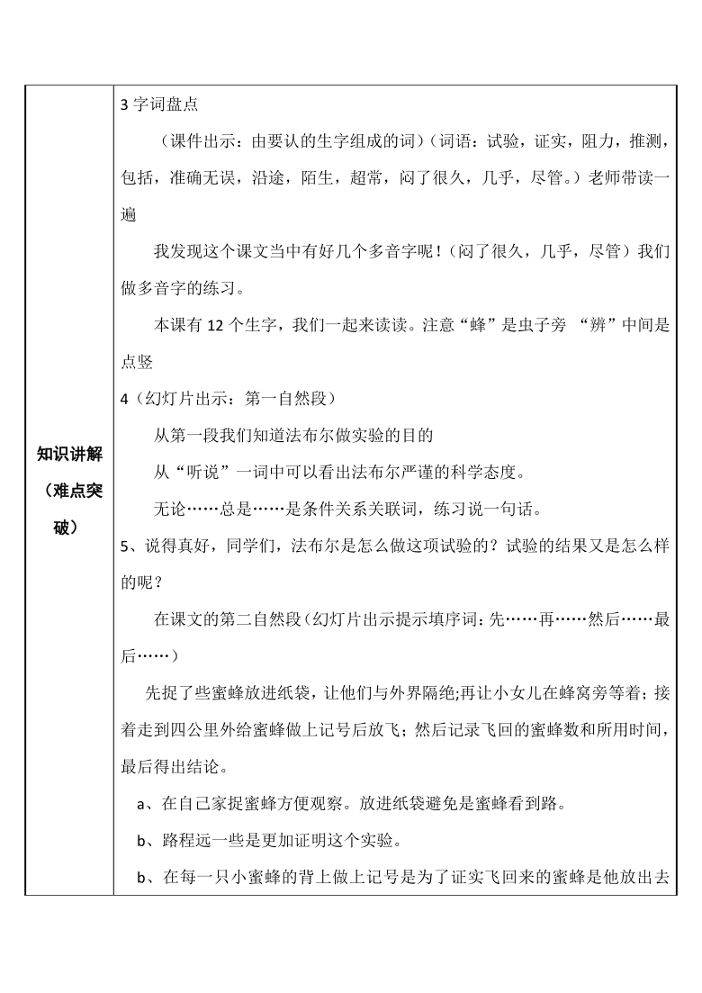 14 蜜蜂    表格式教案