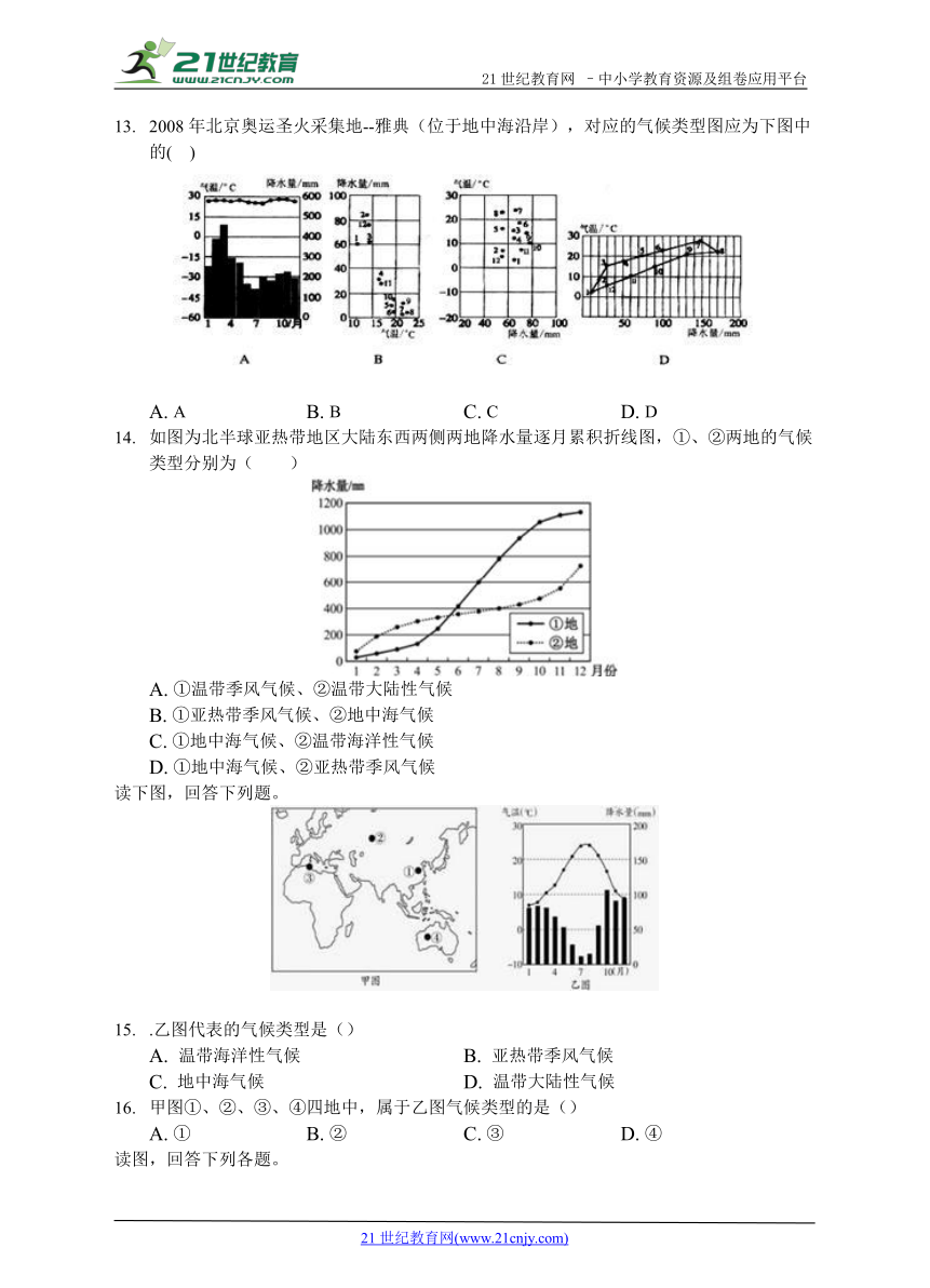 地理中考专题训练——地中海气候（含答案解析）