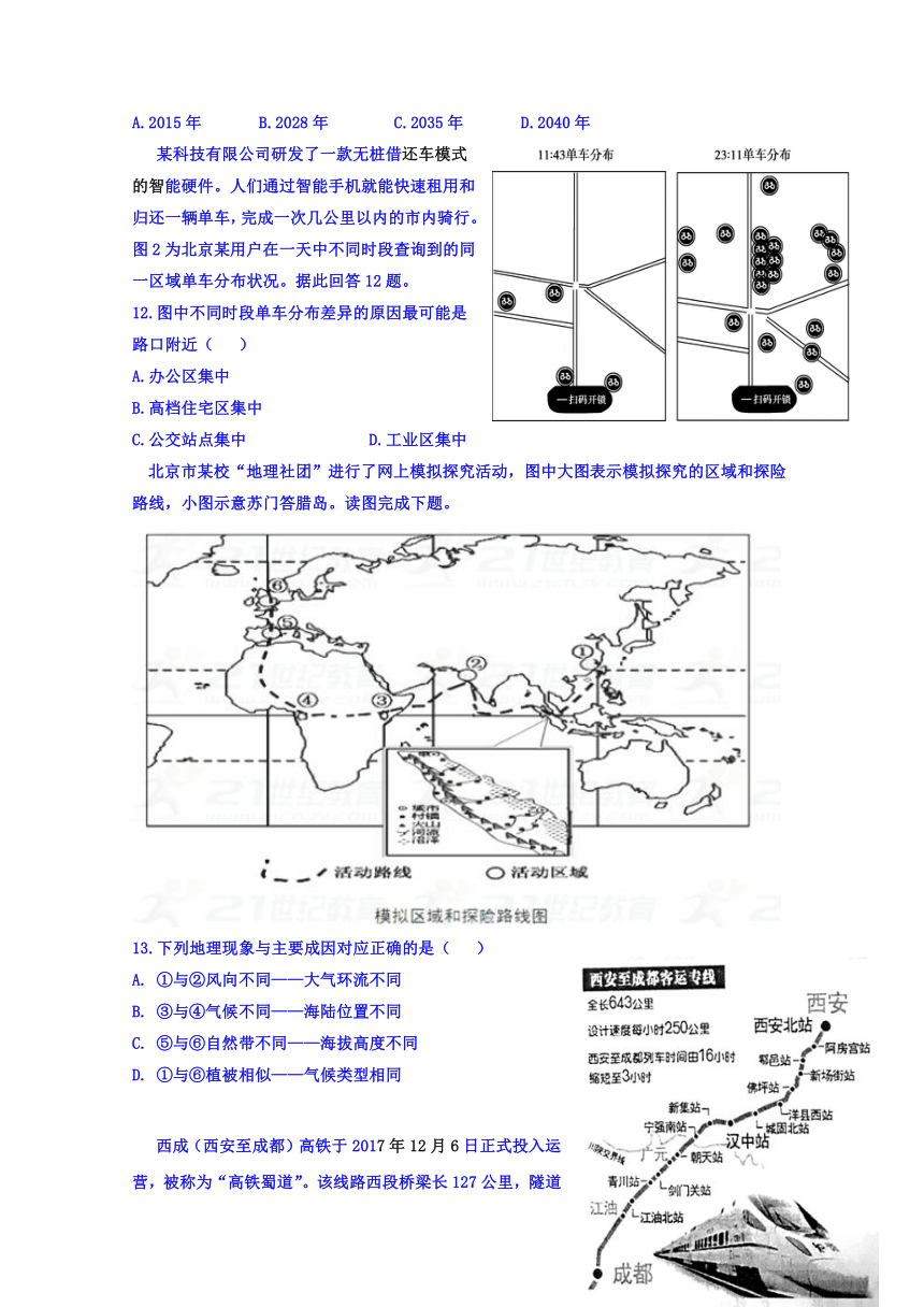 天津市静海县第一中学2018届高三上学期期末终结性检测地理试题