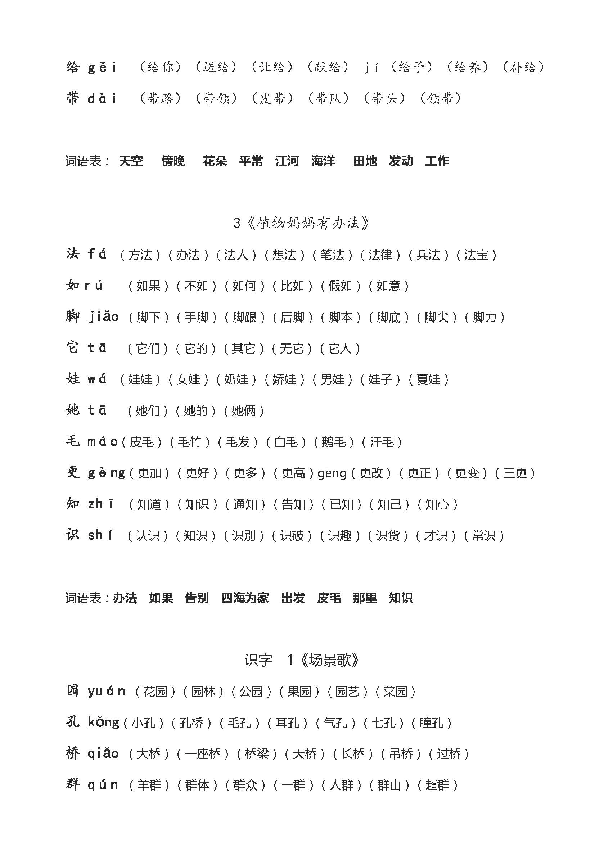 部编二年级语文上册全册生字组词汇总（16页pdf版）