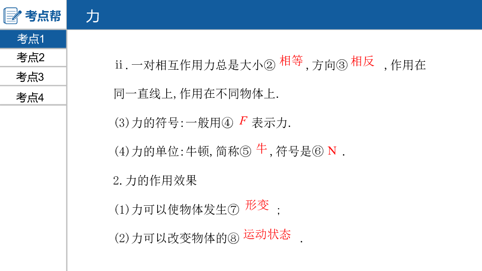 2020版中考物理中考考点过关（河北专用）第五章　力　运动和力(课件87张PPT)