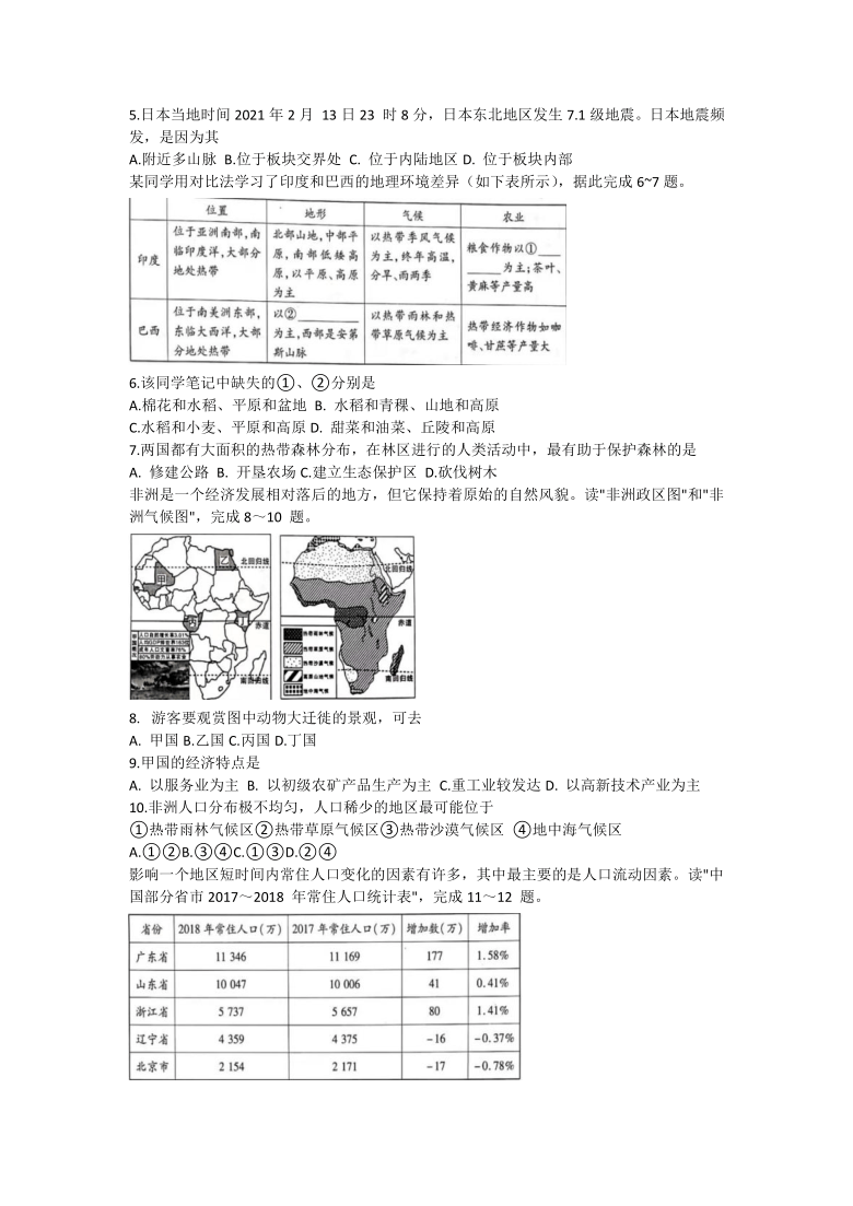 2021年陕西省初中学业水平考试全真模拟卷（2）地理 word版含答案