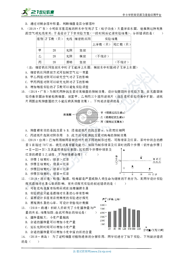 第三节 生物学的探究方法  真题分类试卷（含答案）