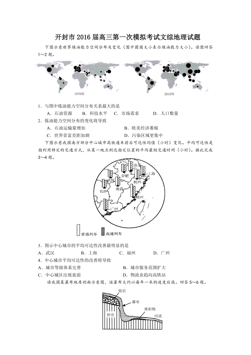 河南省开封市2016届高三上学期第一次模拟考试 文综 Word版含答案