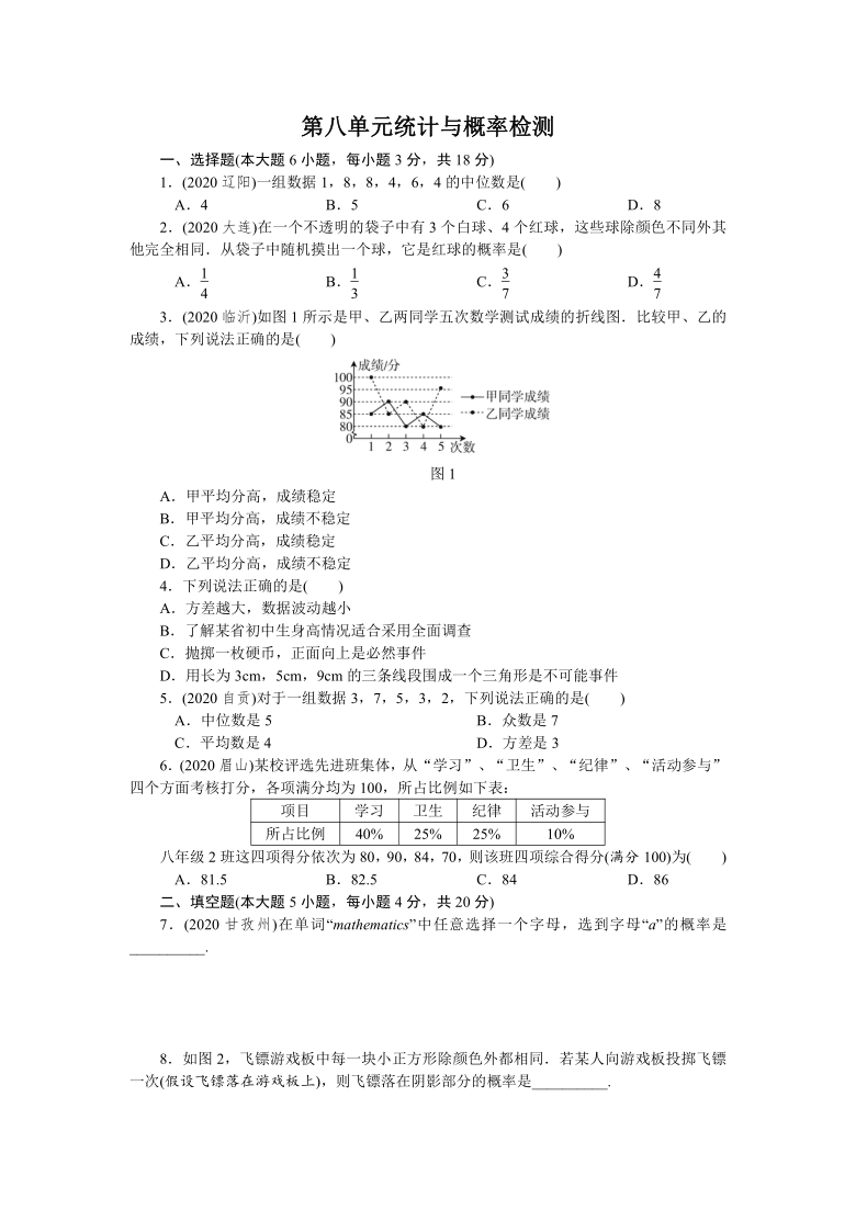 _2021年人教版数学九年级一轮复习第八单元统计与概率检测（word版含答案）