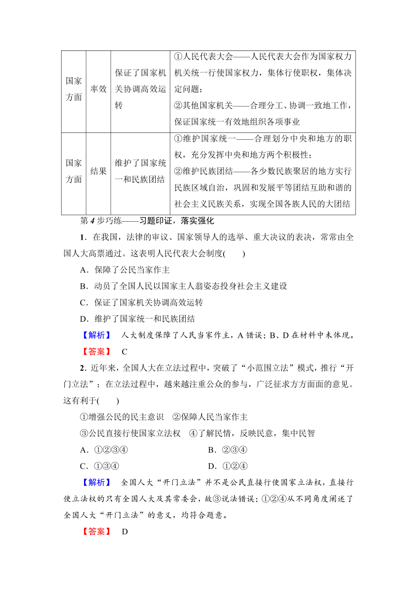 专题4.3　人民代表大会制度具有强大生命力  学案