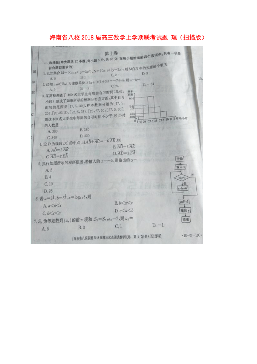 海南省八校2018届高三数学上学期联考试题理（扫描版）