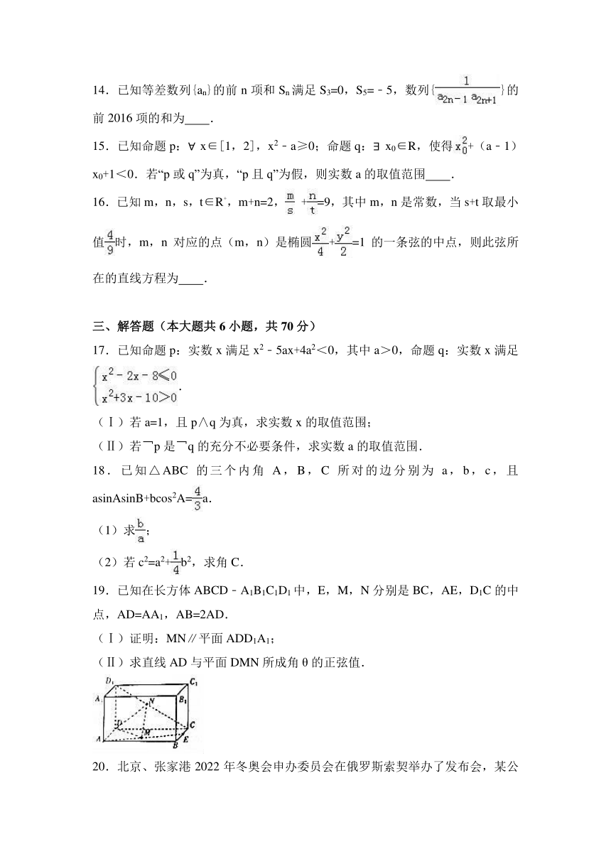 山东省临沂市2016-2017学年高二（上）期末数学试卷（理科）（解析版）