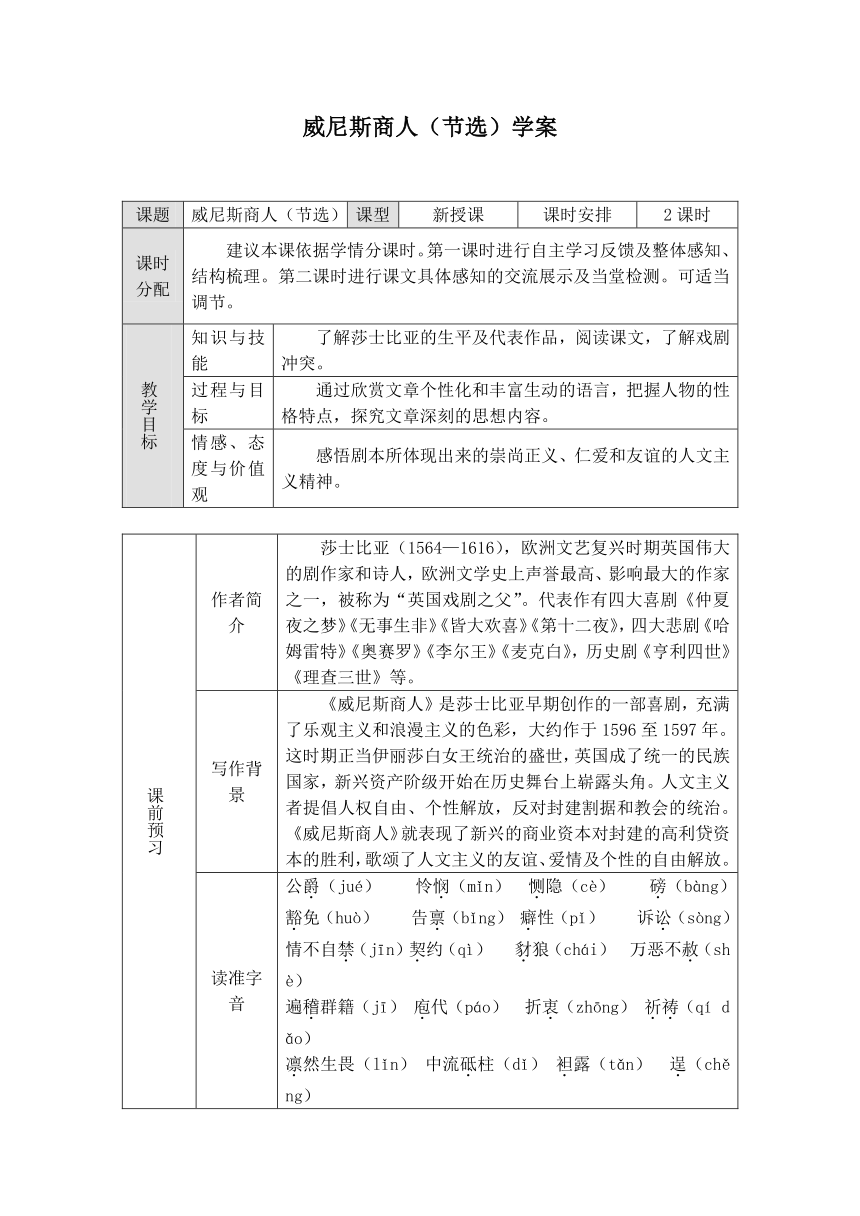 1 威尼斯商人（节选）学案