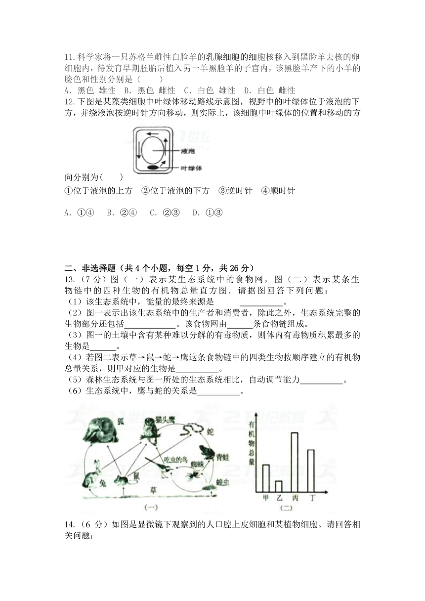 内蒙古包头稀土高新区一中2017-2018学年七年级第一次月考生物试卷