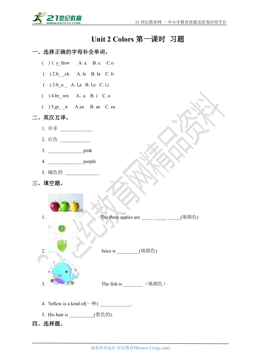 Unit 2 Colors 第一课时 习题