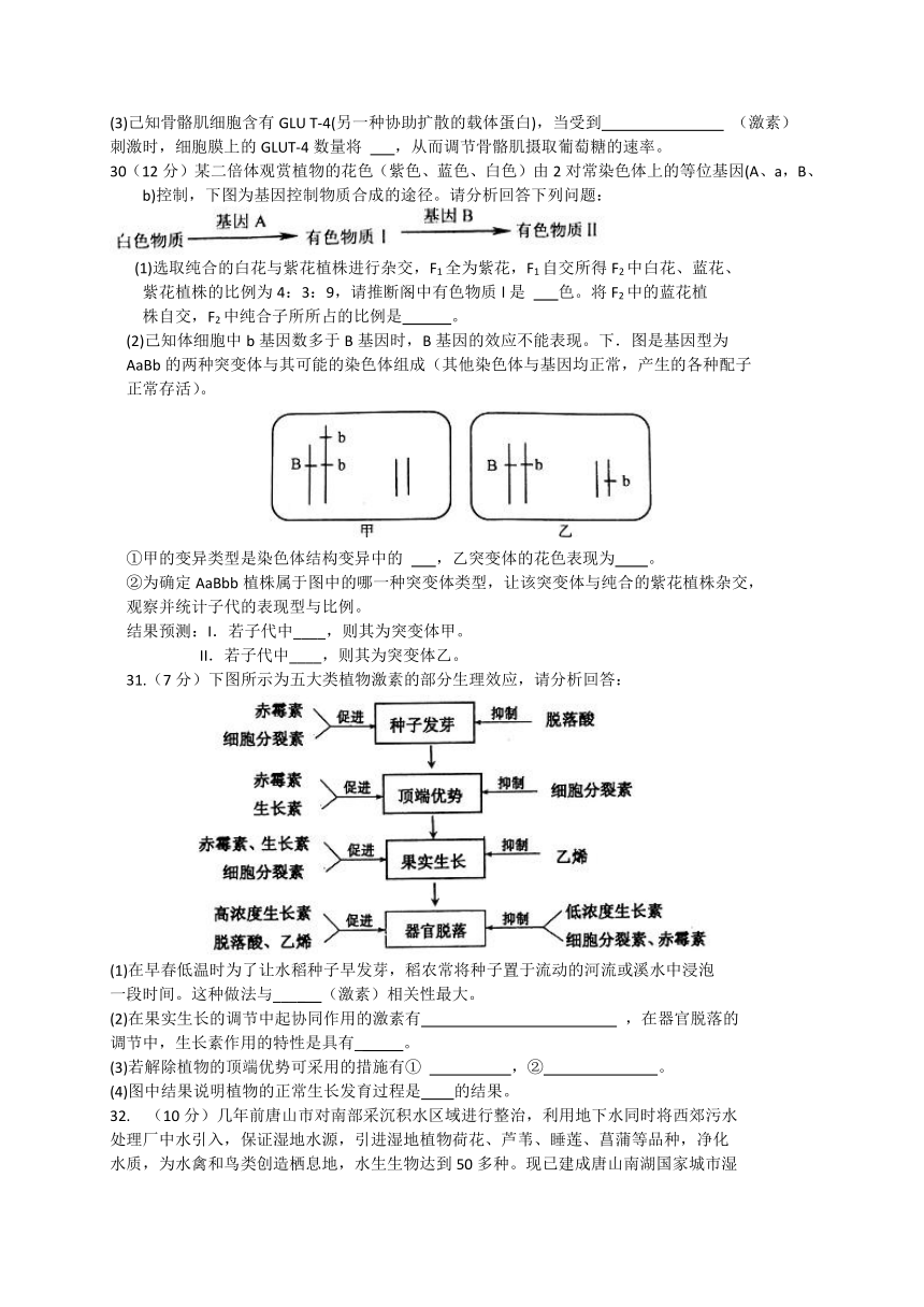 河北省唐山市2016届高三第一次模拟考试理综生物试题 Word版含答案