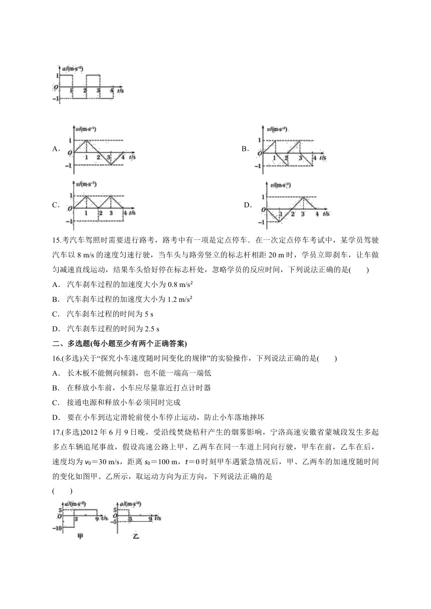 人教版高中物理必修一第二章《匀变速直线运动的研究》单元检测题（解析版）