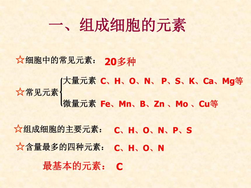 高中生物人教版必修1第2章第1节细胞中的元素和化合物 课件(26张ppt)