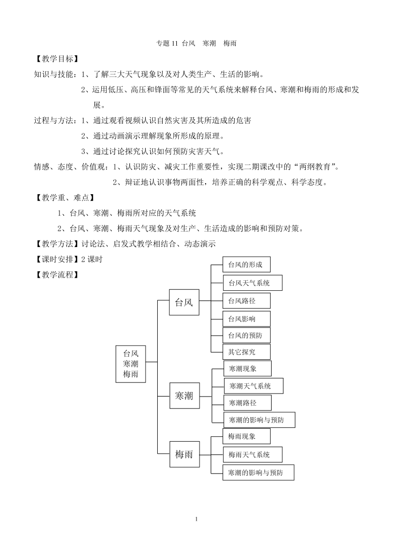 中图版（上海）第一册：专题11 台风寒潮梅雨 教案