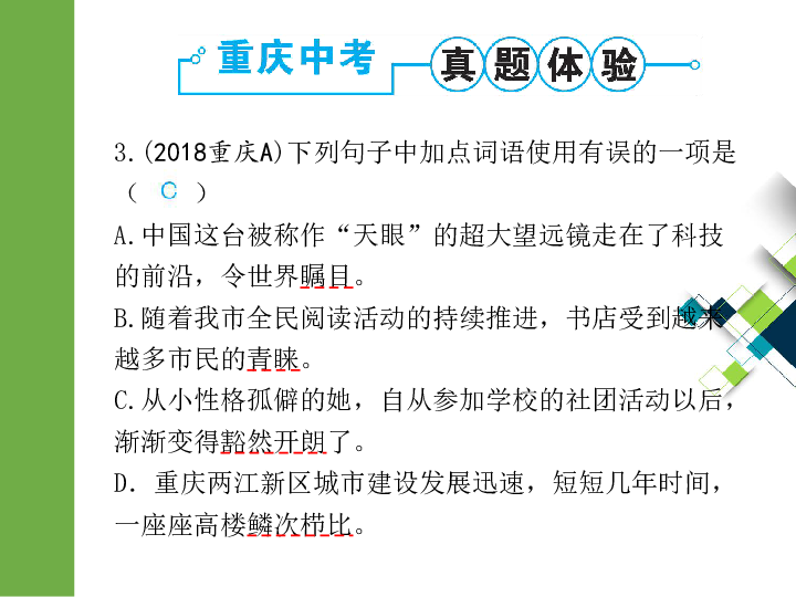 2020版中考语文二轮复习重庆专版课件 专题三  词语的理解与运用(19张PPT)