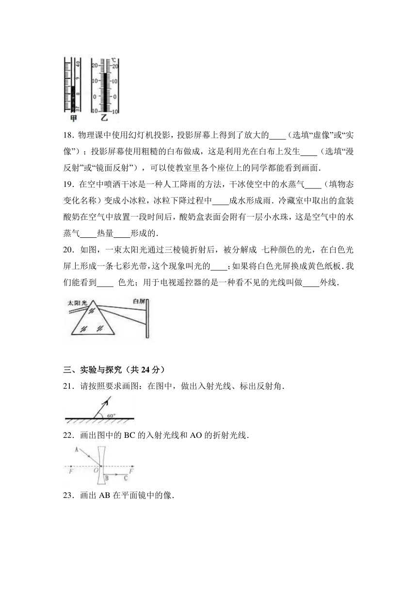 重庆市江津实验中学2016-2017学年八年级（上）期末物理模拟试卷（解析版）