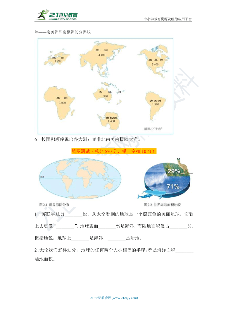 【2021中考一轮】人教版七上填图记忆与测试——大洲大洋