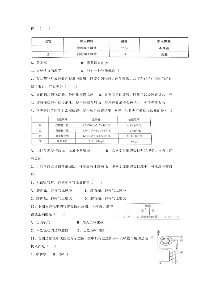 江苏省东台市第二教育联盟2016-2017学年七年级下学期5月月考生物试卷
