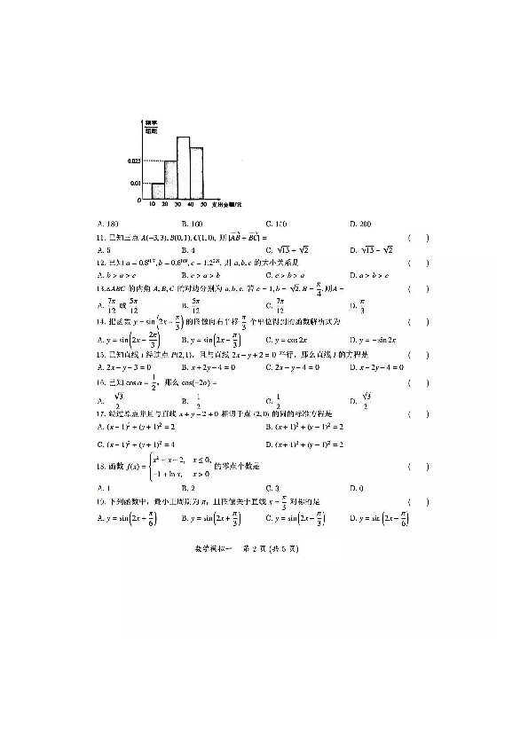 山东省2019年冬季高中学业水平考试数学模拟试题（一）PDF版及答案