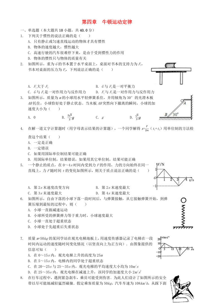 2018年高中物理第四章牛顿运动定律单元测试卷新人教版必修1