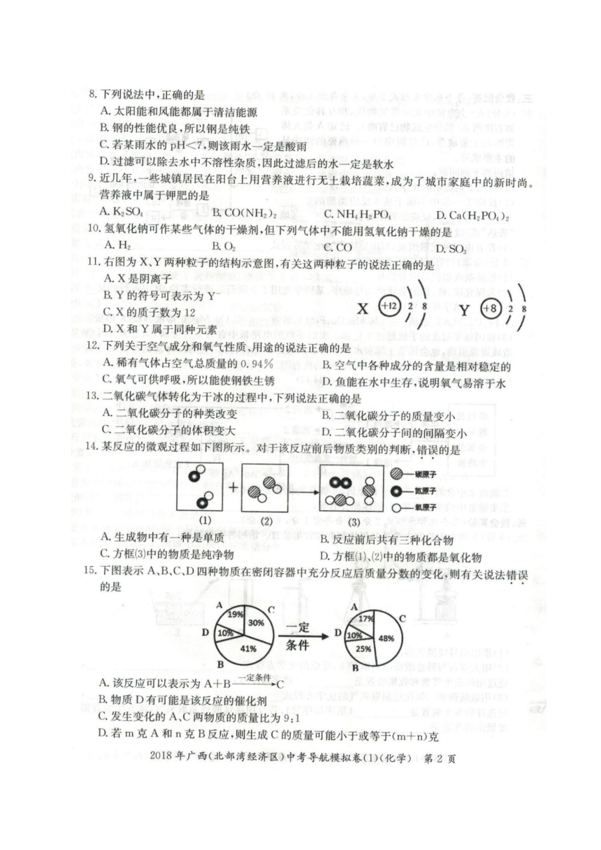 广西北部湾经济区2018届九年级下学期中考导航模拟卷（1）化学试题（图片版）