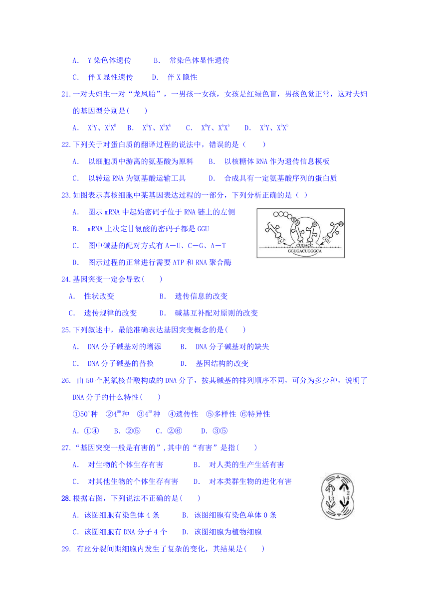 天津市静海县第一中学2017-2018学年高一6月学生学业能力调研生物试题（合格）