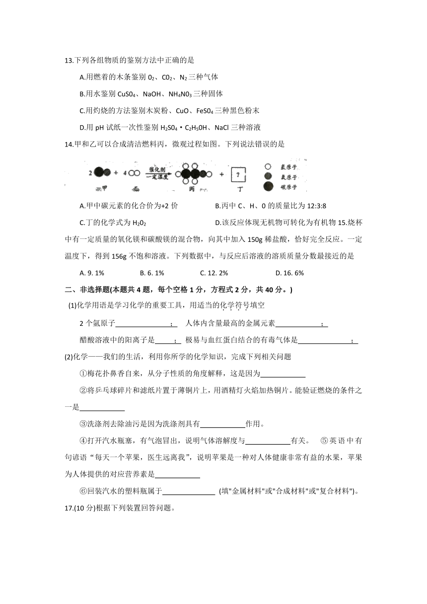 江苏省盐城市大丰区2017届九年级第二次质量检测（二模）化学试卷