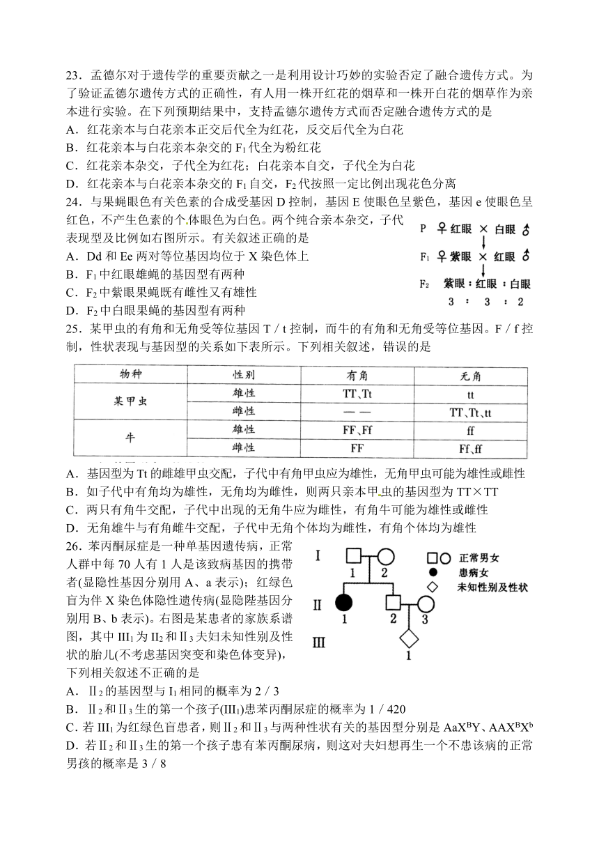 山东省泰安市2018届高三上学期期中考试生物试题（word版，含答案）