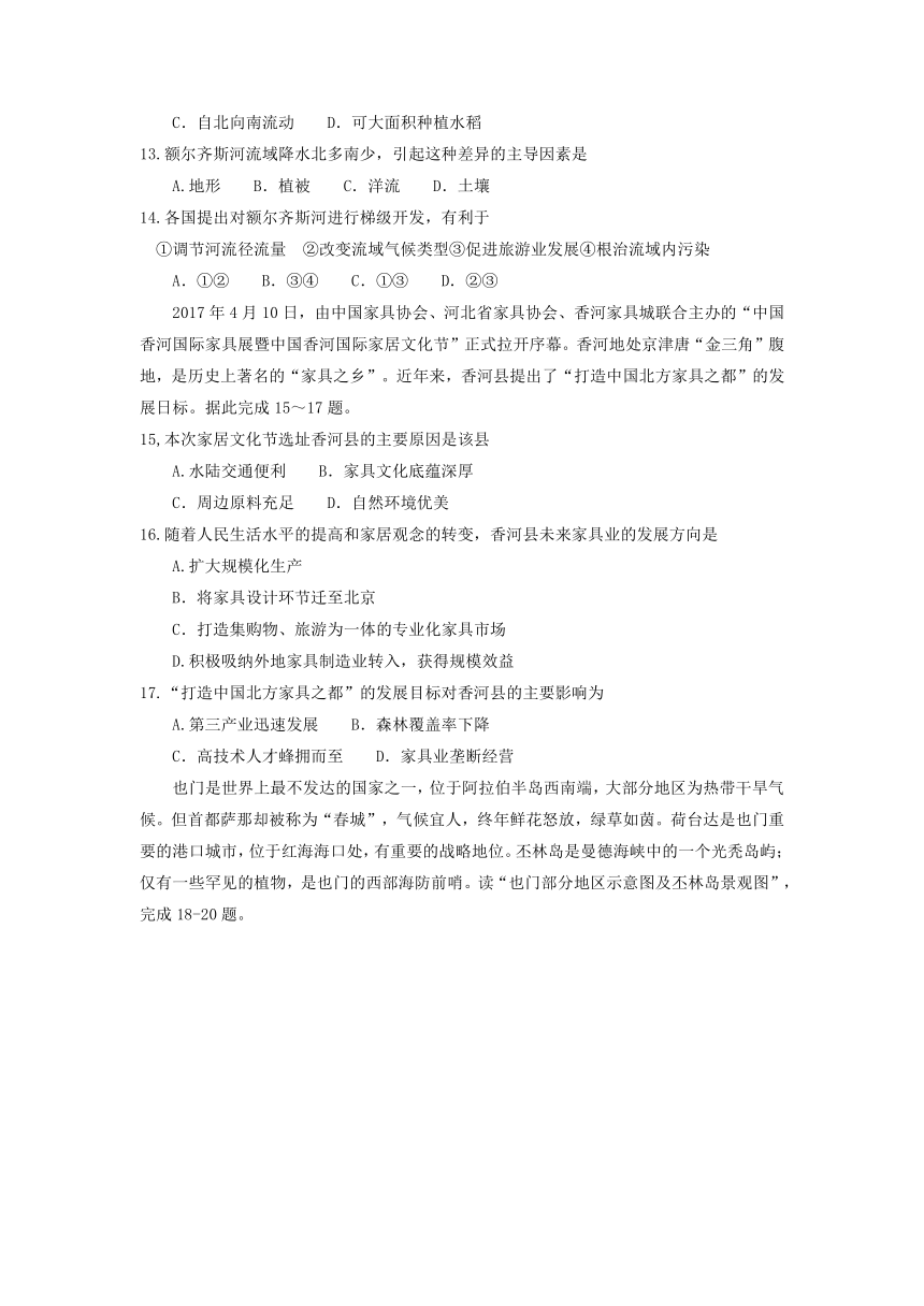 山东省菏泽市2018届高三上学期期末考试地理试题