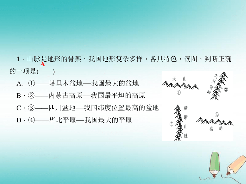 （新版）新人教版2018年秋八年级地理上册第二章中国的自然环境考点突破习题课件（22张PPT）